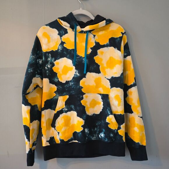Nike Women's Navy and Yellow Floral Oversize Hoodie with Front Pockets.  Size SM - Picture 4 of 9